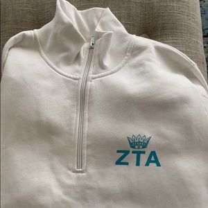 White Zeta Tau Alpha crest half zip pullover
